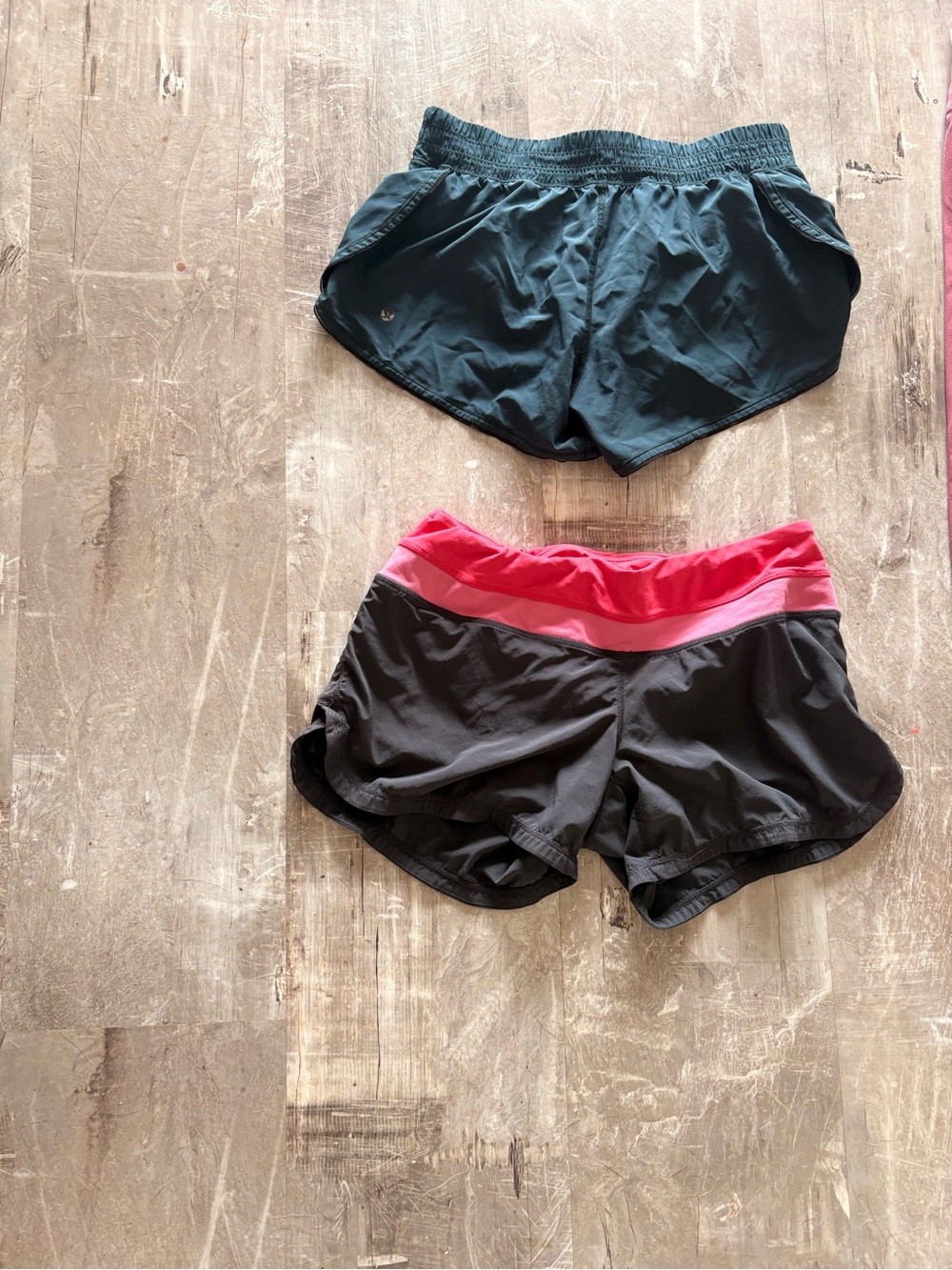 Women's Two-Pack Active Running Shorts - Black with Pink Waistband & Dark Teal